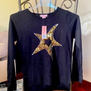 Black sequins star sweater with tags size XL 16 girls